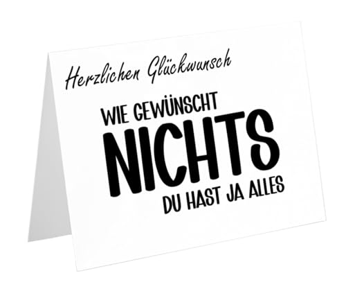 PICTALOO Glückwunschkarte Nichts – du hast ja Alles, Nix Geschenk, lustige Geburtstagskarte für Nichts Geschenk, Garnichts zu verschenken, besondere Karte Nichts gewünscht (Karte + Kuvert) PICTALOO Glückwunschkarte Nichts – du hast ja Alles, Nix Geschenk, lustige Geburtstagskarte für Nichts Geschenk, Garnichts zu verschenken, besondere Karte Nichts gewünscht (Karte + Kuvert)