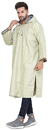Image of Exotic India Men's Woolen Blend Kashmiri Phiran with Hood | Pure Wool Long Overcoat-Oversized Phiran for Men