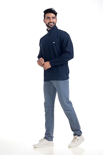 Image of Men's Sweat Shirts with Zippered, Full Sleeves Solid /Relaxed & Regular Fit Pure Cotton Sweater /Comfortable and Casual Winter Wear for College, Office