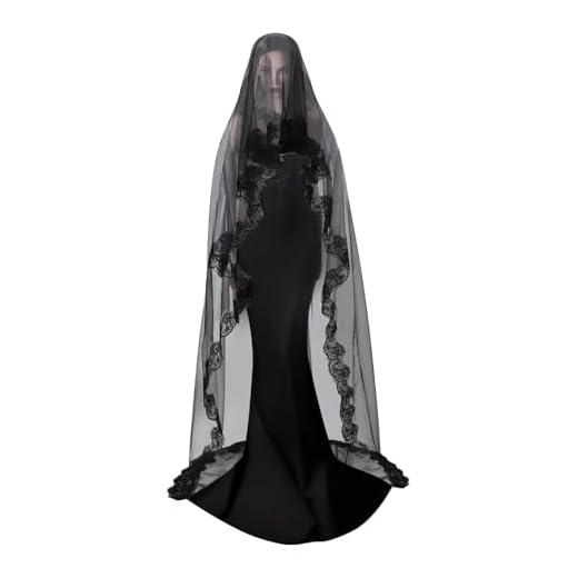 NICEYEA Schwarz Halloween Schleier Spitze Witwenschleier Brautschleier Geister Haarschmuck lange Tüll Brautschleier Kopfschmuck Gothic Hexen Kostüm für Hochzeit Junggesellinnenabschied Party