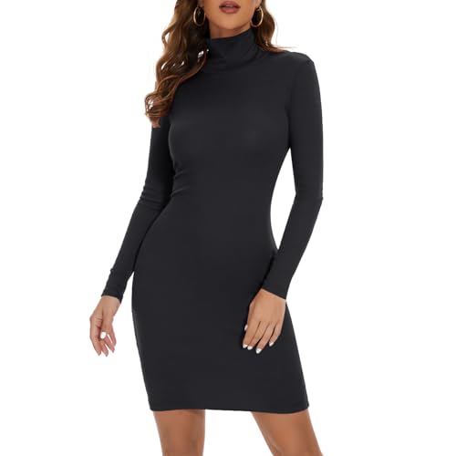 Image of Ribbed Turtleneck Dress Long Sleeve Sexy Bodycon Dresses