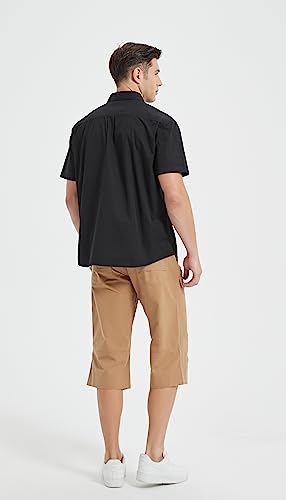 Tronjori Men's Short Sleeve Button Down Casual Woven Shirt Two Chest Pockets3