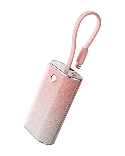 Image of iWALK Sparkly 10000mAh Portable Charger, 22.5W Fast Charging Small Power Bank with Built-in USB-C Cable, Diamond Glitter Ultra-Compact Battery for iPhone 17 /17 Pro /16 /16 Pro /15, Samsung,ShinyPink