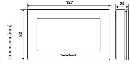 Diagram showing dimensions of the Fantini Cosmi CH180WIFIRL chronothermostat in millimeters: 127mm width, 82mm height, 24mm depth.