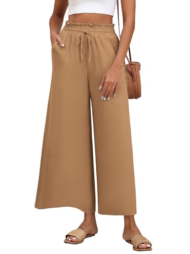 Women's Wide Leg Pants Dressy Casual Palazzo Pants with Pockets High Waisted Adjustable Tie Knot Loosel Pants2