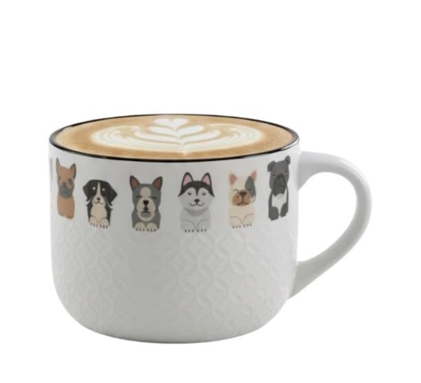 Taza de Cerámica Premium con Relieve Geométrico y Diseño de Razas de Perros | Asa Ergonómica | Cerámica Gruesa y Resistente | Apta para Microondas y Lavavajillas | Ideal para Café, Té, Chocolate etc