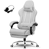 GTPLAYER Gaming Chair with Footrest, Computer Chair with and Lumbar Support, Height Adjustable Game Chair with 360°-Swivel Seat and Headrest and for Office or Gaming (All Light Gray-Fabric)