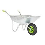 Neo Wheelbarrow Home Garden Cart Galvanised Metal with Pneumatic Tyre Silver (65L)