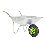 Neo Wheelbarrow Home Garden Cart Galvanised Metal with Pneumatic Tyre Silver (65L)