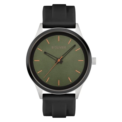 s.Oliver Herrenuhr - Rund - Silber - 44 mm - Uhr aus Metall mit Quarzwerk am Silikonband mit Dornschließe - Analoge Armbanduhr - 3 ATM… – Ansicht 1