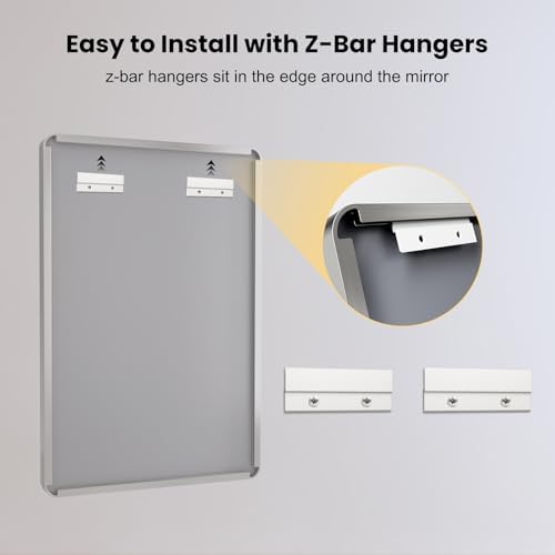 brushed nickel bathroom mirror hangs horizontally or vertically