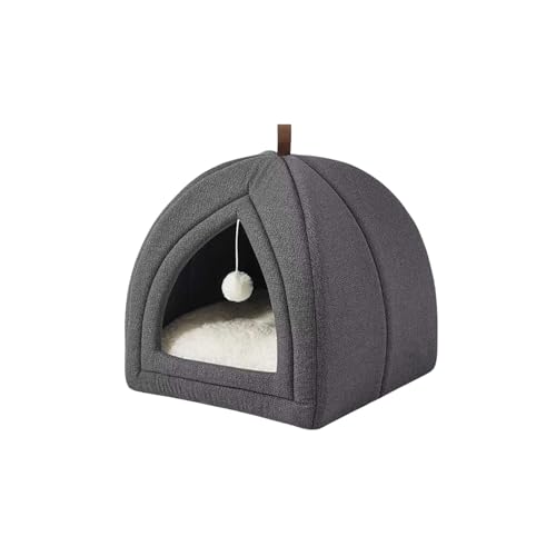 tangcheng 猫 ベッド 猫ハウス ペット ドーム ハウス一体化 折りたたみ可能 ク 暖かい ふわふわ 滑り止め かわいい 洗濯機対応 犬猫兼用 小動物用 隠れ家 半密閉式 遊び場 防風防湿 通年 室内用 (グレー,44*44*44cm)