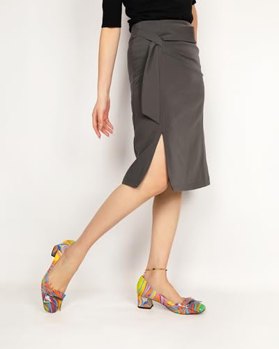 Joseywade Block Chunky Heels for Women Closed Square Toe Low Heel Pump Slip On 2 Inches Comfortable Shoes for Party Prom Dress with Bow Patent Multicolor Heat US Size 74