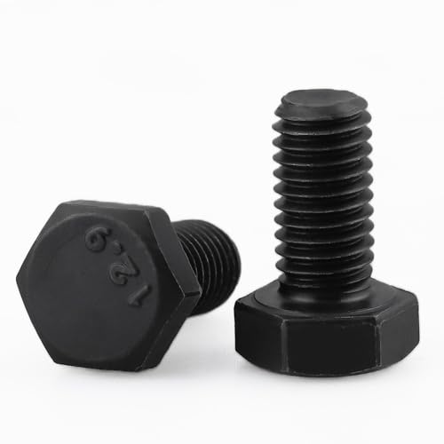 Image of M5-0.8 x 10mm Hex Bolts, High-Strength Metric Class 12.9 Steel Hex Head Screws for Valves Pumps Motors Automotive Suspension Systems, Black Oxide, Full Thread, 50-Pack