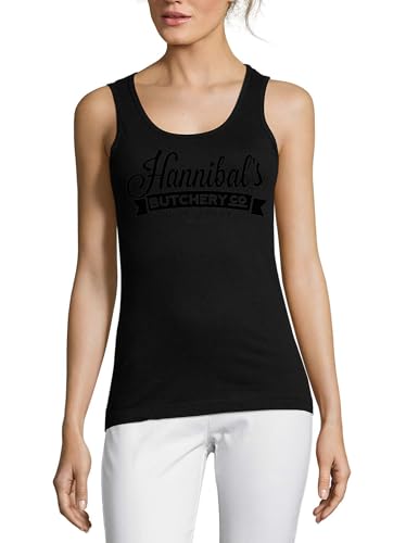 Hannibal's Butchery Quality Meat - Camiseta sin mangas de algodón para mujer, color negro, Negro, XL