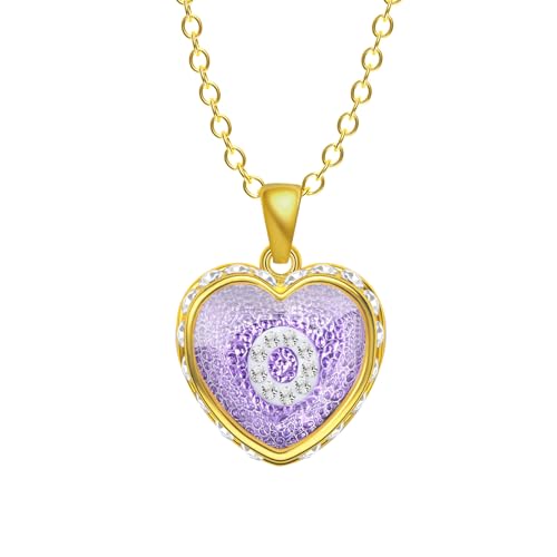 Ahiller Heart Initial Necklace,Crystal Diamond Letter Pendant,19"-21" Adjustable Necklaces for Women Trendy Name Jewelry Purple Gold O
