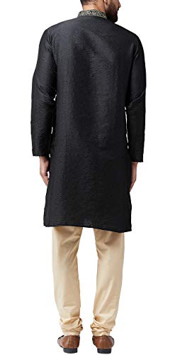 Image of SOJANYA (Since 1958 Mens Maroon Jacquard Silk Kurta and Black Churidaar Pyjama Set