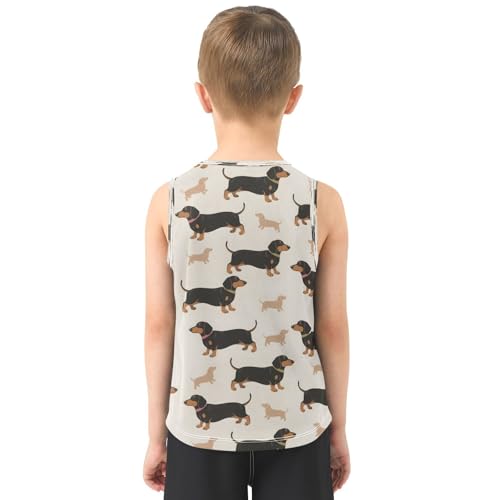 ALAZA Dachshund Dog Stylish Cartoon Boy's Tank Tops Summer Sleeveless Quick Dry Sport Workout Athletic Casual T Shirts 3-15Y3