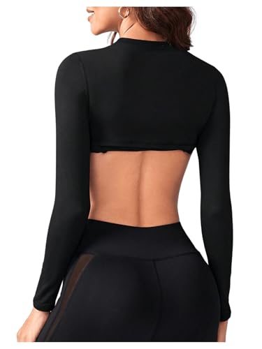 SweatyRocks Women's Ultrashort Cutout Workout Crop Top Exercise Long Sleeve Tee Shirt2