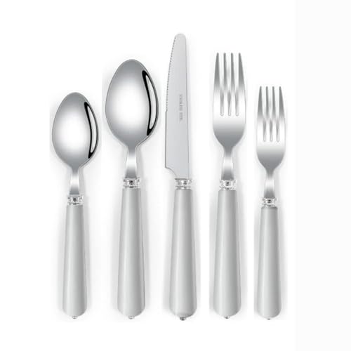 Royal Shang Youpin ABS Pearl Handle Kitchen Stainless Steel Silverware Tableware Flatware Cutlery Set Steak Knife Fork Spoon Teaspoon Utensils (Pale,5 pieces)