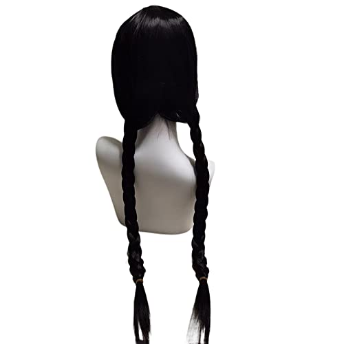 Wednesday Dance Dress Merlina Addams Costume Black Mesh Dress Wensday Halloween Cosplay Outfit For Girls Kids (Hair, One Size) #TOP4