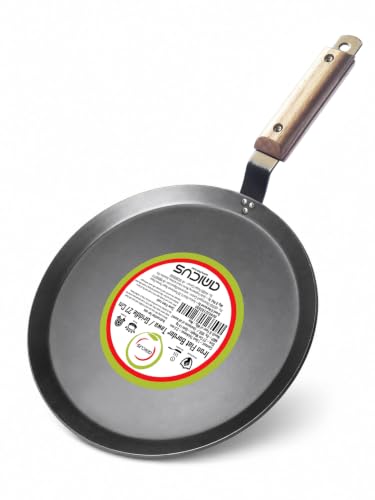 Image of amicus Pure Iron Tawa for Dosa Roti Chapati Paratha Flat Iron Dosa Tava with Wooden Handle Induction Friendly 27 Cm1.4 Kg, Black Food Grade Smooth 100% Multipurpose Tawa