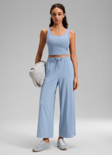 Image of CRZ YOGA Lightweight Wide Leg Crop Pants 25 inch | Casual, Travel, Comfy, Soft, Split, Loose Fit, Pockets, for Women