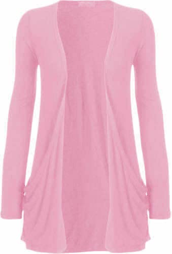 Tease Womens Girls Long Sleeve Ladies Boyfriend Cardigan TOP Open Pocket UK 8-26 (Baby Pink, 16)