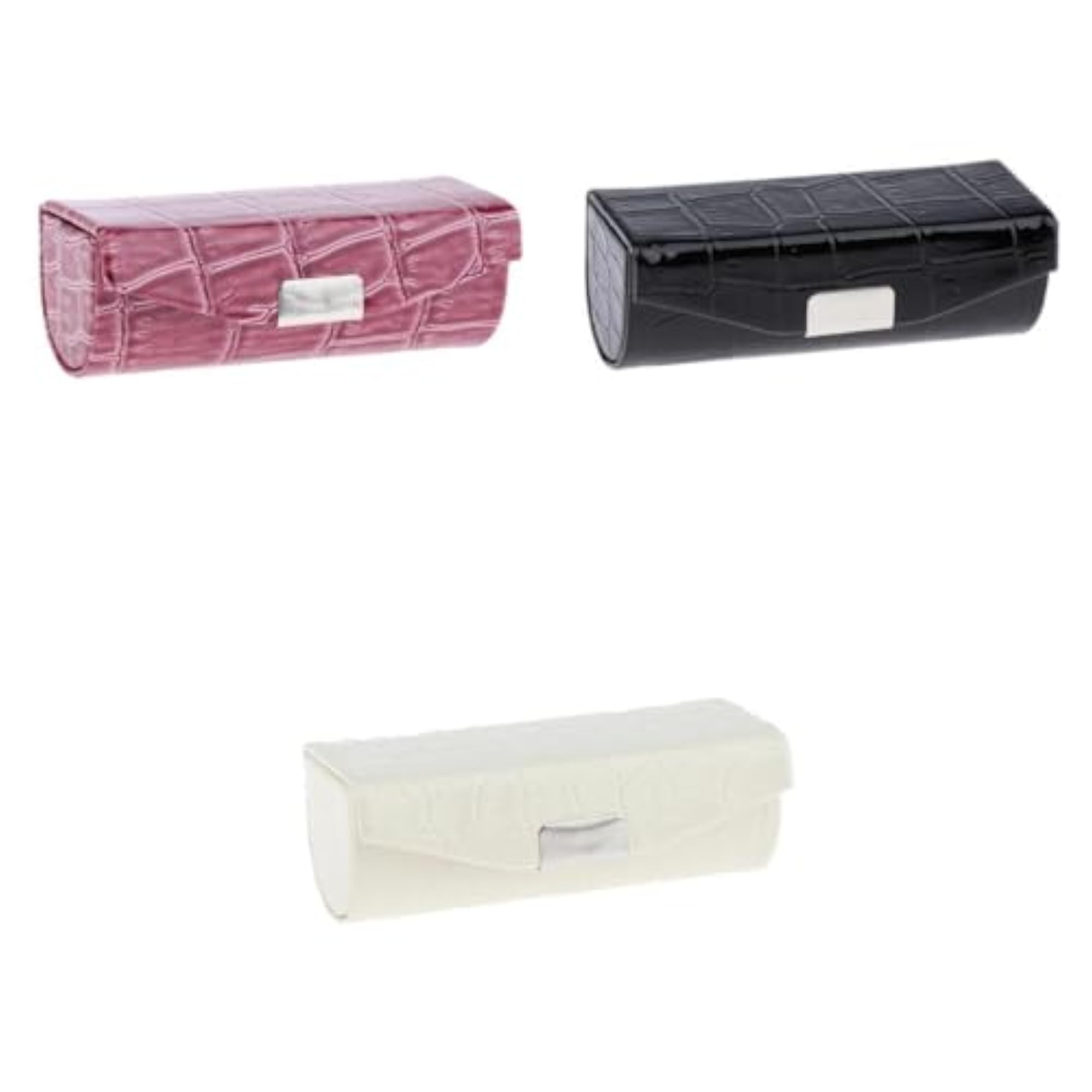 3X PU Leather Lipstick Case Holder in Dark Brown, Black, and White