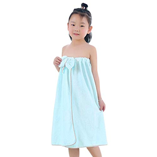 XIBAI Kids Bath Towel Wrap Child Drying Body Wrap Terrycloth Spa Shower Bathrobes with Button and Bow Knot Blue, One Size