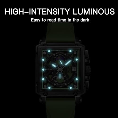 Image of ZUNPAI Moon Phase Watch for Men Multifunction Chronograph Dial Analog Quartz Square Wristwatch Business Dress Watch with Luminous Waterproof Calendar Silicone Strap