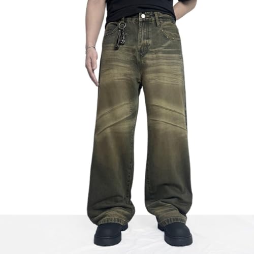 Men's Y2K Vintage Flap Pockets Button Decor Wide Leg Loose Denim Pants Streetwear3