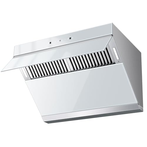 Image of Tieasy Under Cabinet Range Hood 30 Inch, 900 CFM Wall Mount Vent Hood with Auto-cleaning Function,Gesture & Touch Control, Silver Grey Tempered Glass Surface Kitchen Hood 3 Speed Exhaust Fan