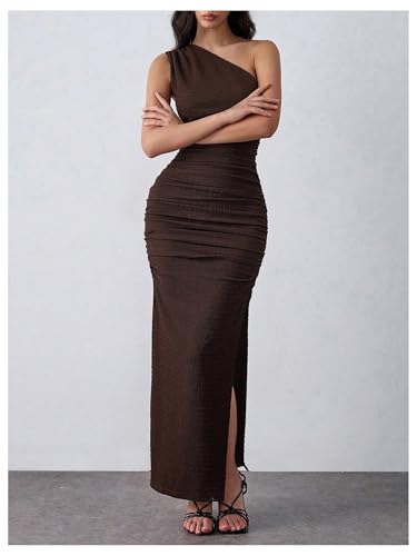 Floerns Women's One Shoulder Maxi Dress Sleeveless Ruched Evening Slit Bodycon Dresses2