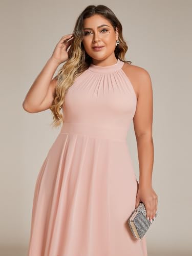Image of Ever-Pretty Plus Women's Sleeveless Halter A Line Pleated High Low Plus Size Wedding Guest Cocktail Dresses 31926-DA