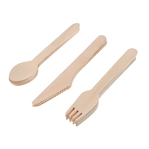 HOLIDYOYO Paper Tableware 6 Sets of Wooden Cutlery Kit Forks Spoons Knives Disposable Perfect for Celebrations