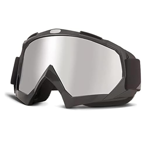 Motocross Dirt Bike Glasses, Ski Glasses, UV Anti-fog Glasses with Foam Padding, Suitable for Outdoor Sports (Black-Silver)