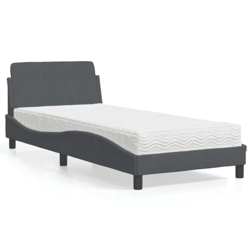 Homgoday Bett mit Matratze Bettrahmen mit Kopfteil Doppelbett Einzelbett mit Lattenrost Bettgestell Gästebett Designbett Jugendbett Modern Dunkelgrau...