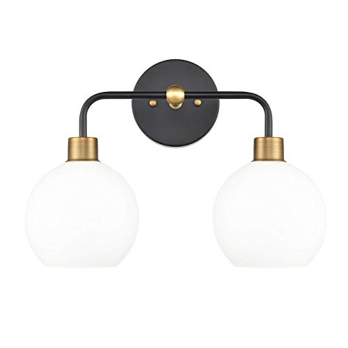 Linea di Liara Lukasa Modern Bathroom Vanity Lights Fixtures 2-Lights Over Mirror Lighting Matte Black and Gold Vanity Lights for Bathroom Light Fixtures Frosted Glass Covers, UL Listed - Image 5