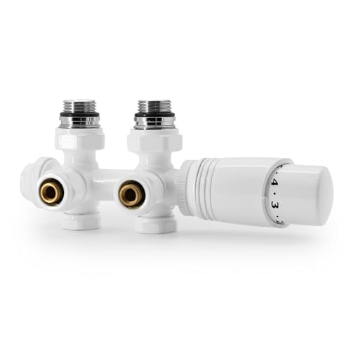 Vancoco - Kit multibloque universal para radiador, conexión central con 50 mm, válvulas termostáticas para radiador y calefacción, color blanco