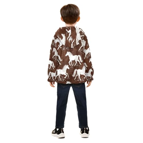 Horses Running on Brown Toddler Fleece Jacket Girl Boys Hooded Fleece Jacket Coat Warm Outwear Zip-up 3-10T4