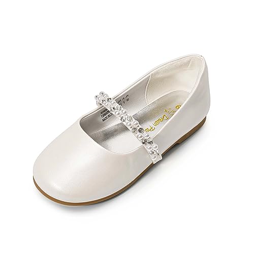 DREAM PAIRS Kids Zapatos Planos Chica Bailarinas Mary Jane con Correa Princesa Zapatos Escolares Niña,Size 35,Marfil,SERENA 100 KIDS