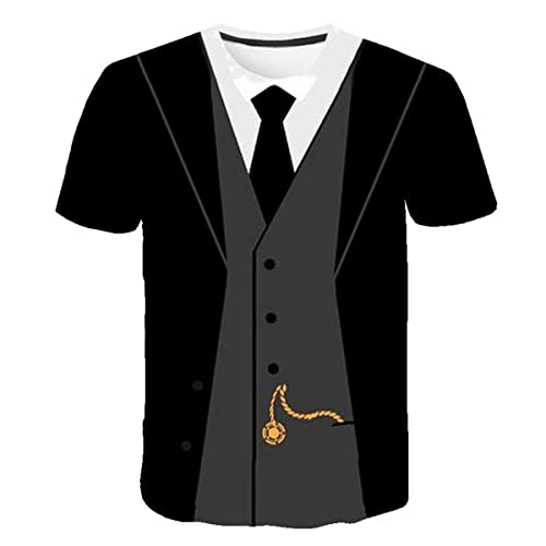 LAOLIUSN T-Shirts de Smoking pour Homme - Costume Tux et Cravate - T-Shirt Cadeau, Noir, Taille L