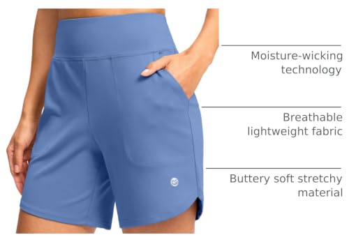 Image of G Gradual Women's Athletic Shorts 6 inch High Waisted Stretchy Bermuda Shorts for Women Quick Dry Summer Casual Shorts