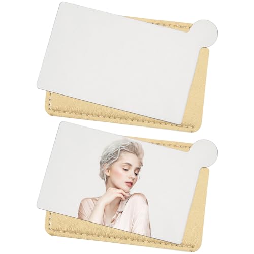 CALFOVERA 2 specchietto Tascabile Compatto per Borsa Piccolo Specchio da Viaggio Rettangolare Infrangibile in Acciaio Inossidabile con Custodia in Pelle PU per Uomo e Donna Viaggi All'Aperto e Campe