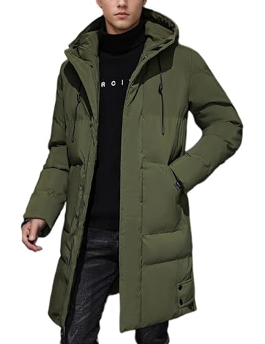 Gihuo Mens Long Puffer Jacket Winter Warm Hooded Outerwear Quilted Jacket Zip Up Padded Coats Outerwear(Army-XL)