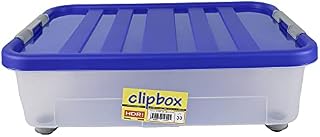 Sterling Ventures Heavy Duty Clear Plastic Multipurpose Underbed Storage Clip Box with Wheels 30L (Blue)