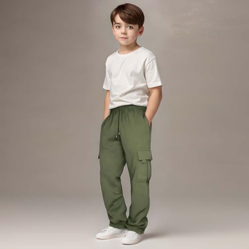 Boys Sweatpants Trendy Baggy Wide Leg Cargo Pants Casual Elastic Waist Drawstring Active Workout Joggers with Pockets3