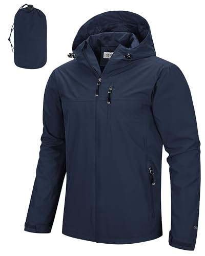 33,000ft Men's Rain Jacket Waterproof Cycling Running Packable Raincoat with Hood Lightweight Windbreaker with Mesh Lining