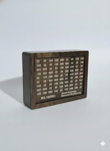 COOKVITA Wooden Money Saving Box | Cash Saver Money Box with Counting Target | Savings Challenge Piggy Bank | Coin & Cash Bank for Boys, Girls and Adult | Durable & Eco-Friendly (10,000 rs.)